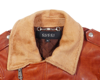2000's Gucci Leather Side Zip Jacket Brown