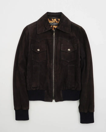 2000's Dolce & Gabbana Suede Bomber Jacket Brown