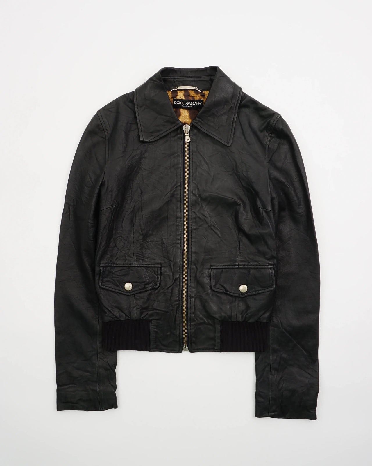 2000's Dolce & Gabbana Leather Bomber Jacket Black