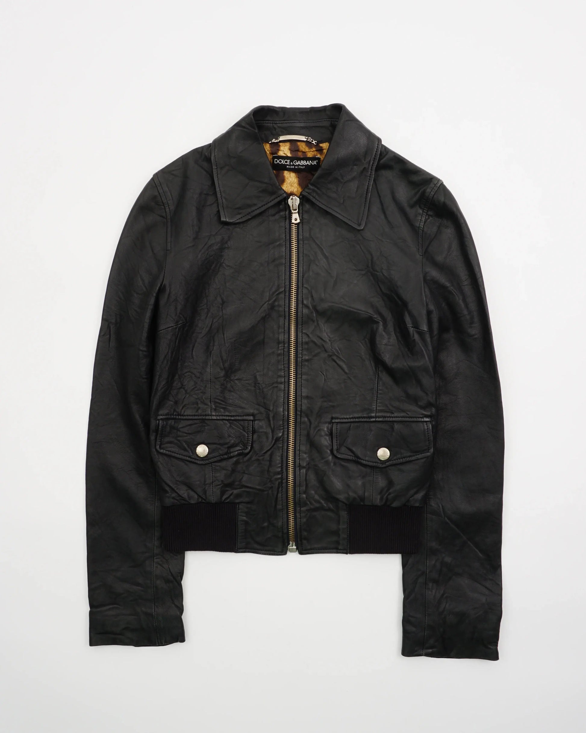 2000's Dolce & Gabbana Leather Bomber Jacket Black