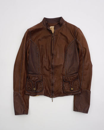 2000's Cavalli Studded Leather Jacket Brown