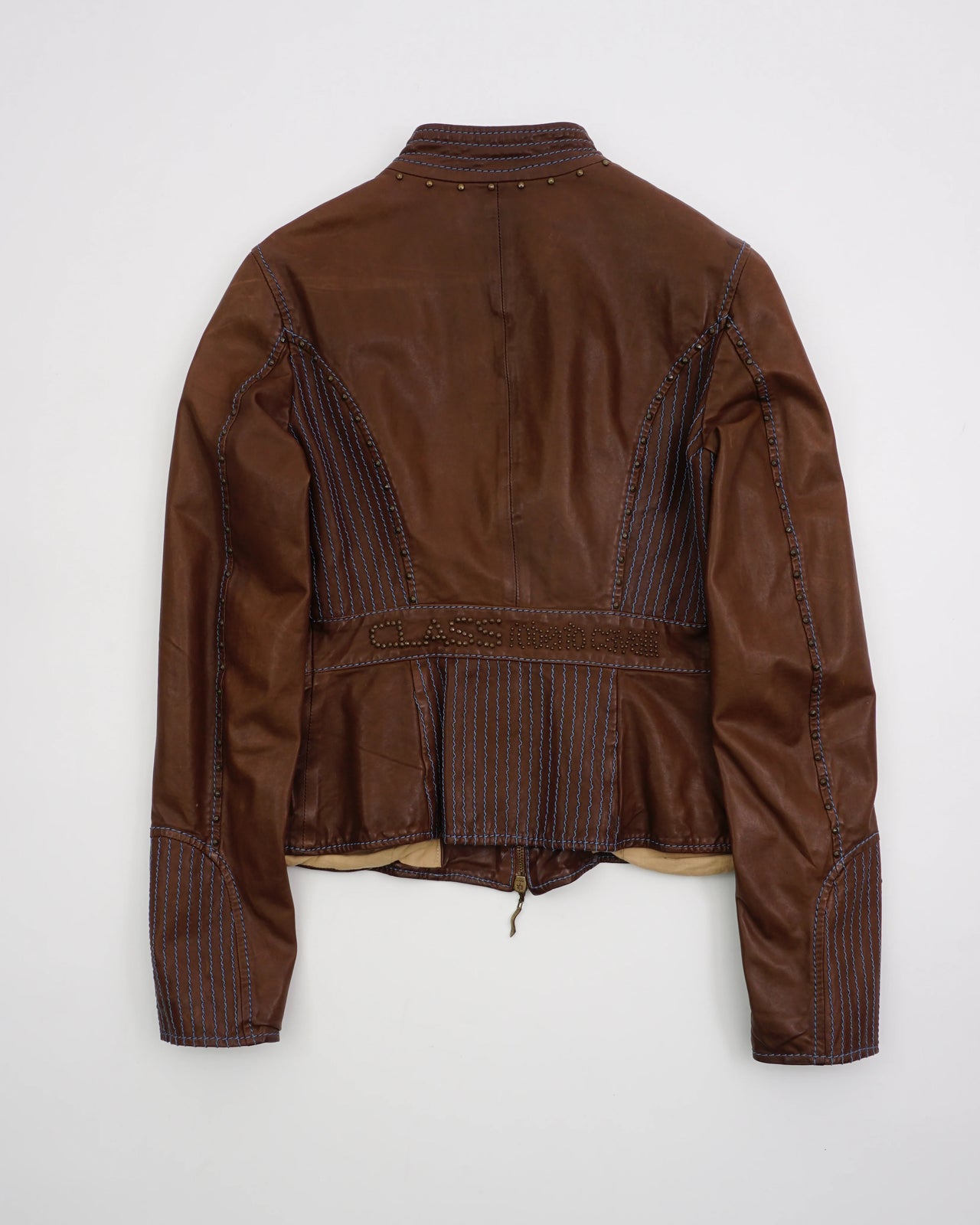 2000's Cavalli Studded Leather Jacket Brown