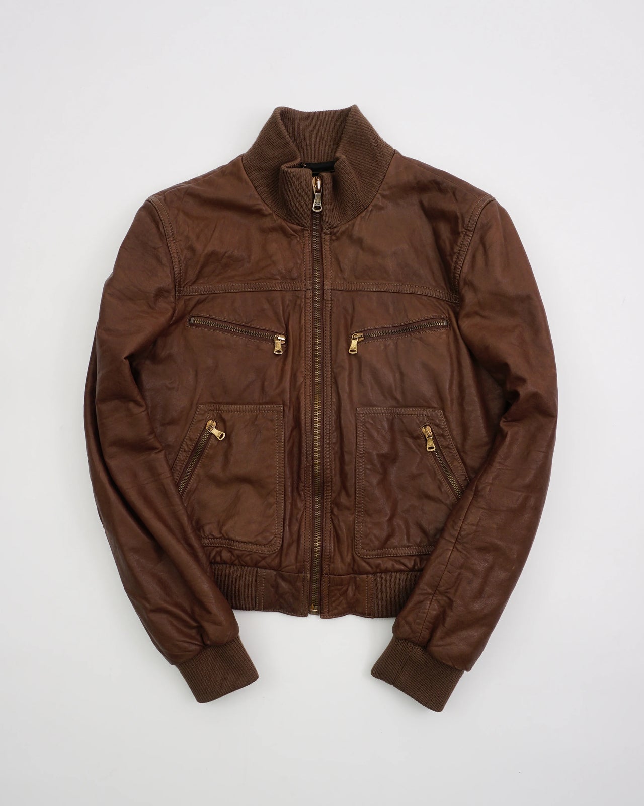 2000's Dolce & gabbana Leather Bomber Jacket Brown