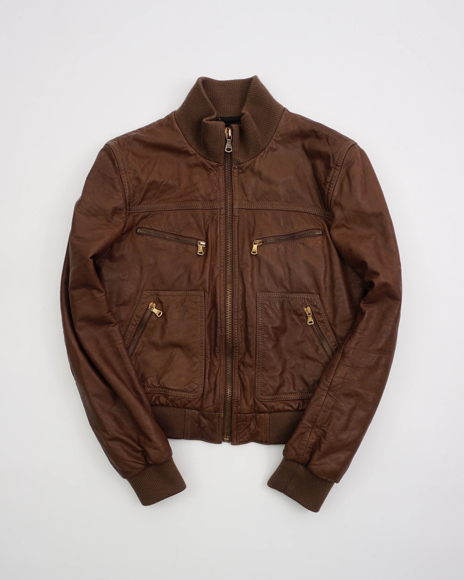 2000's Dolce & gabbana Leather Bomber Jacket Brown