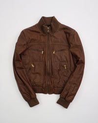 2000's Dolce & gabbana Leather Bomber Jacket Brown