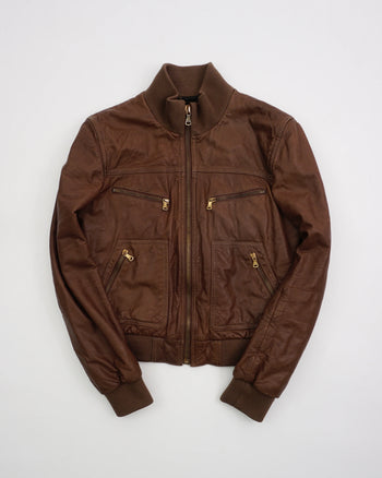 2000's Dolce & gabbana Leather Bomber Jacket Brown