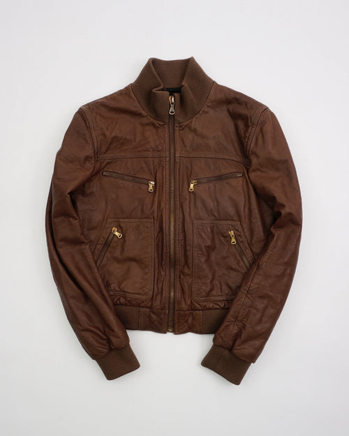 2000's Dolce & gabbana Leather Bomber Jacket Brown