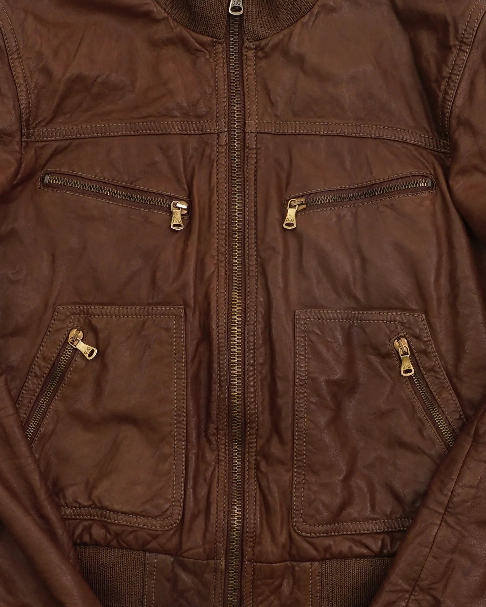 2000's Dolce & gabbana Leather Bomber Jacket Brown