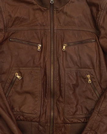 2000's Dolce & gabbana Leather Bomber Jacket Brown