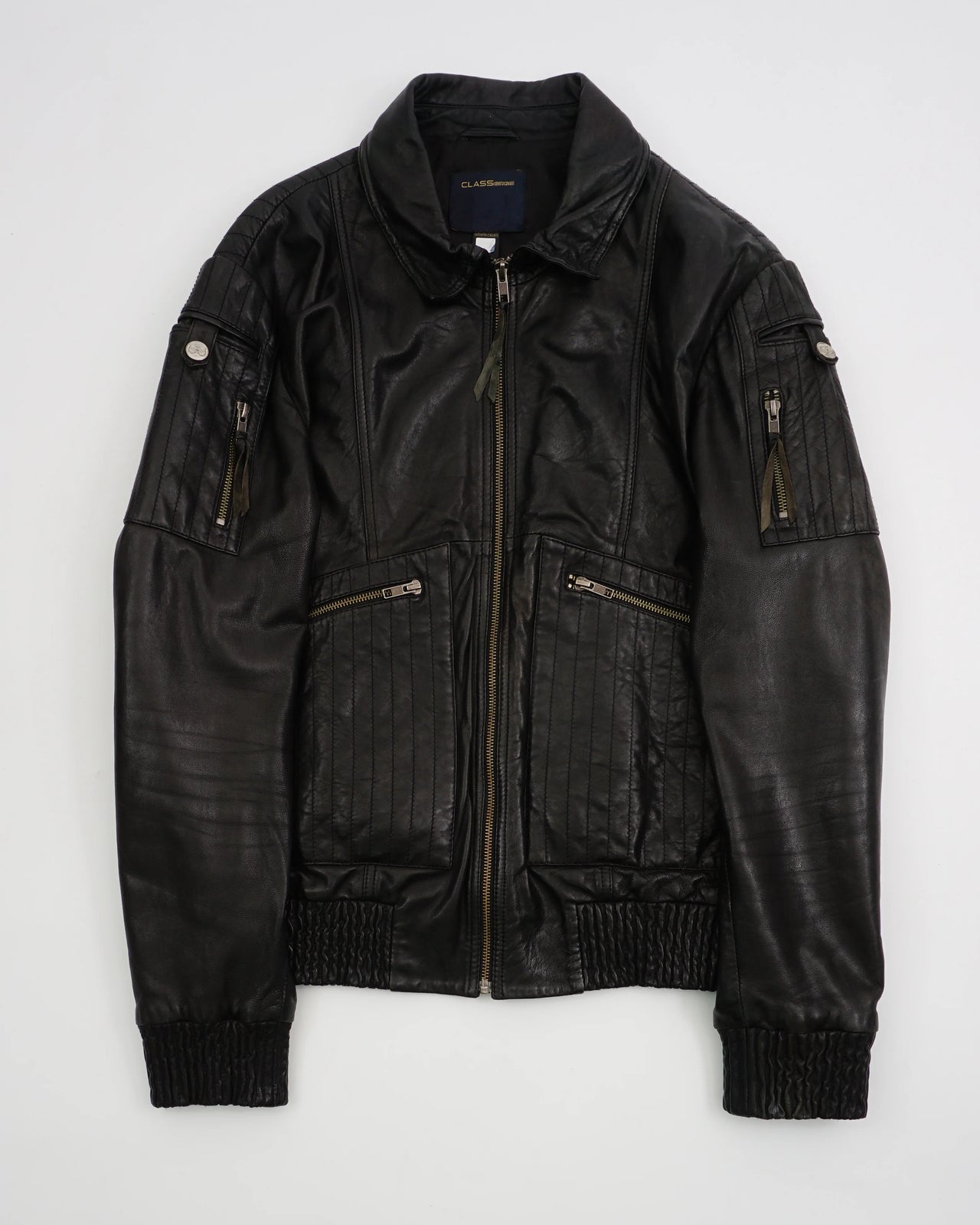 2000's Roberto Cavalli Leather Bomber Jacket Black