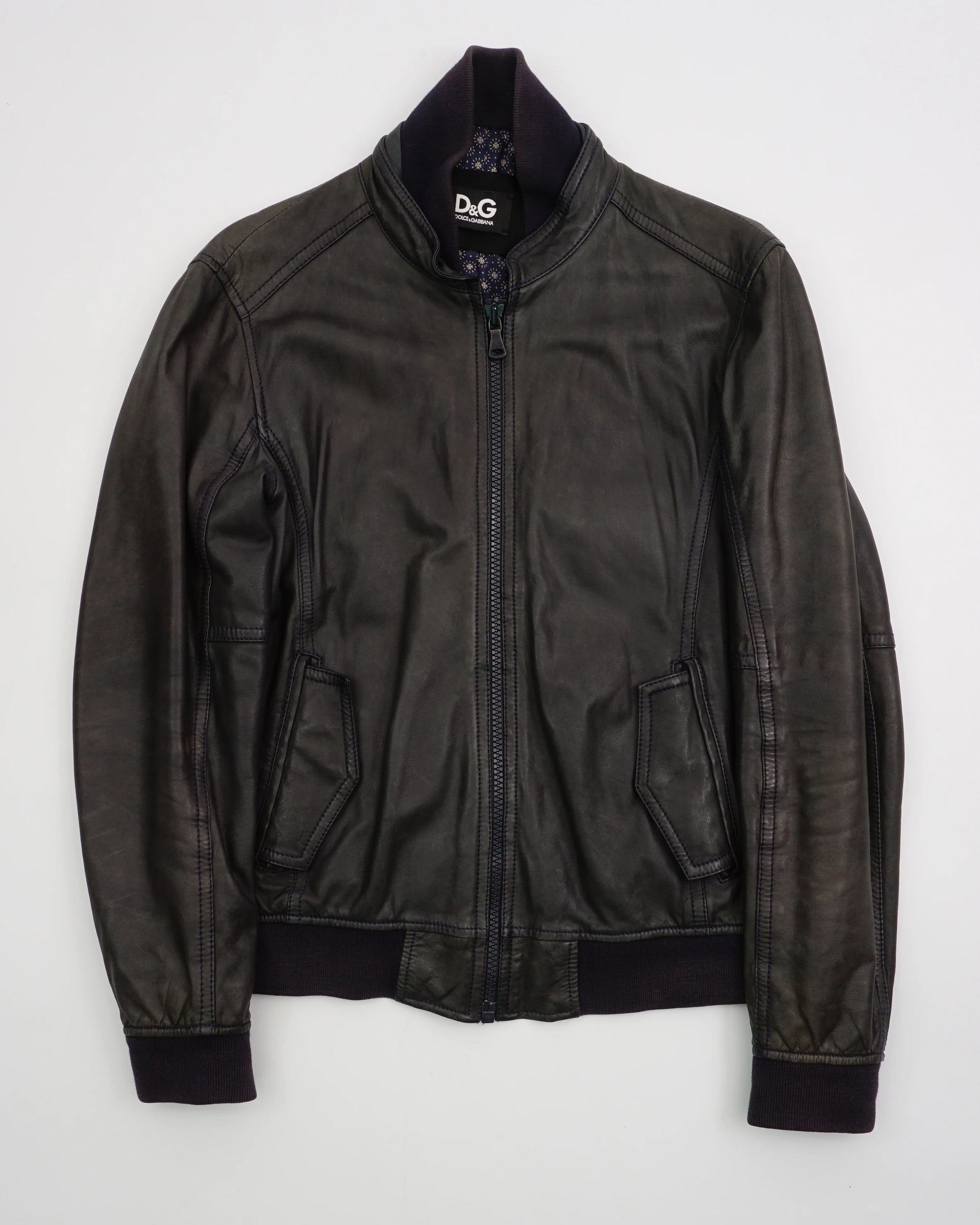 2000's Dolce & Gabbana Leather Bomber Jacket Black
