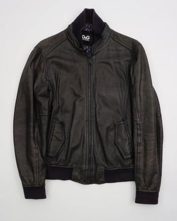 2000's Dolce & Gabbana Leather Bomber Jacket Black