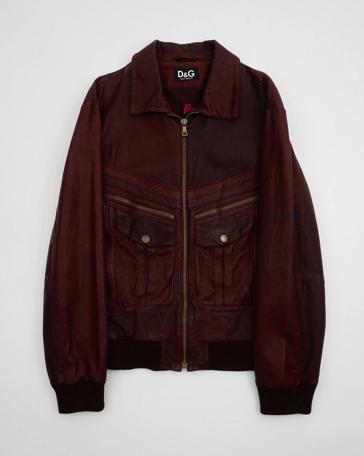 2000's Dolce & Gabbana Leather Bomber Jacket Brown
