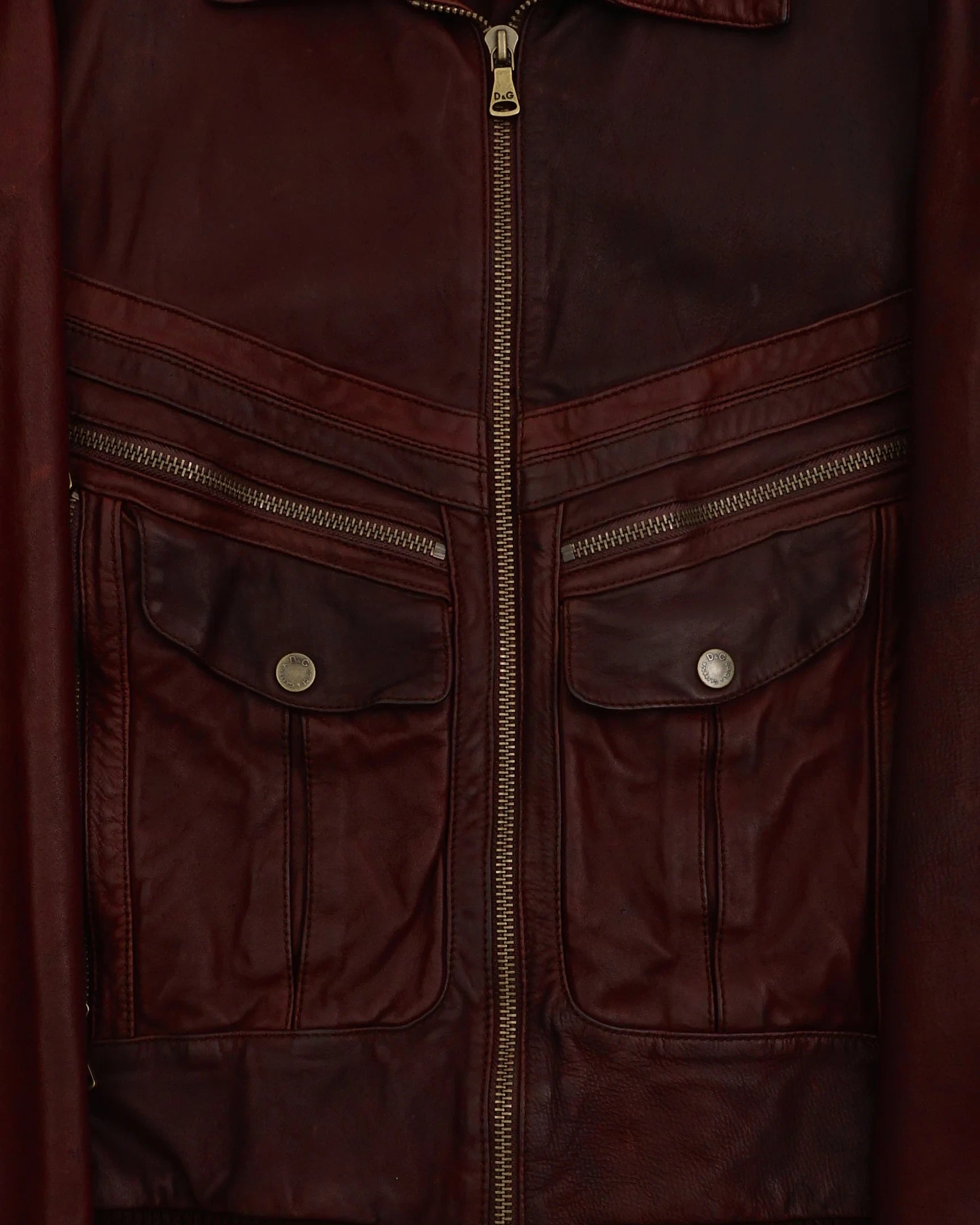 2000's Dolce & Gabbana Leather Bomber Jacket Brown