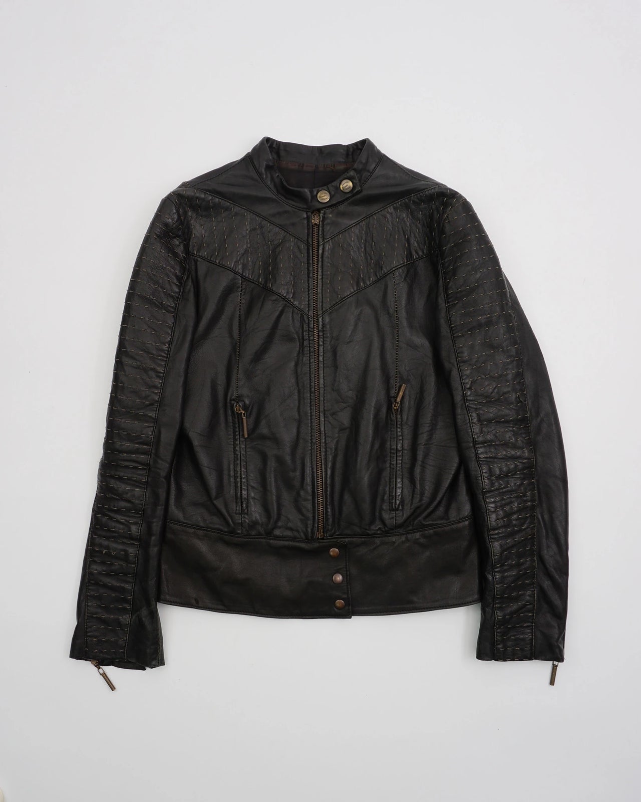 AW2003 Cavalli Leather Biker Jacket Black