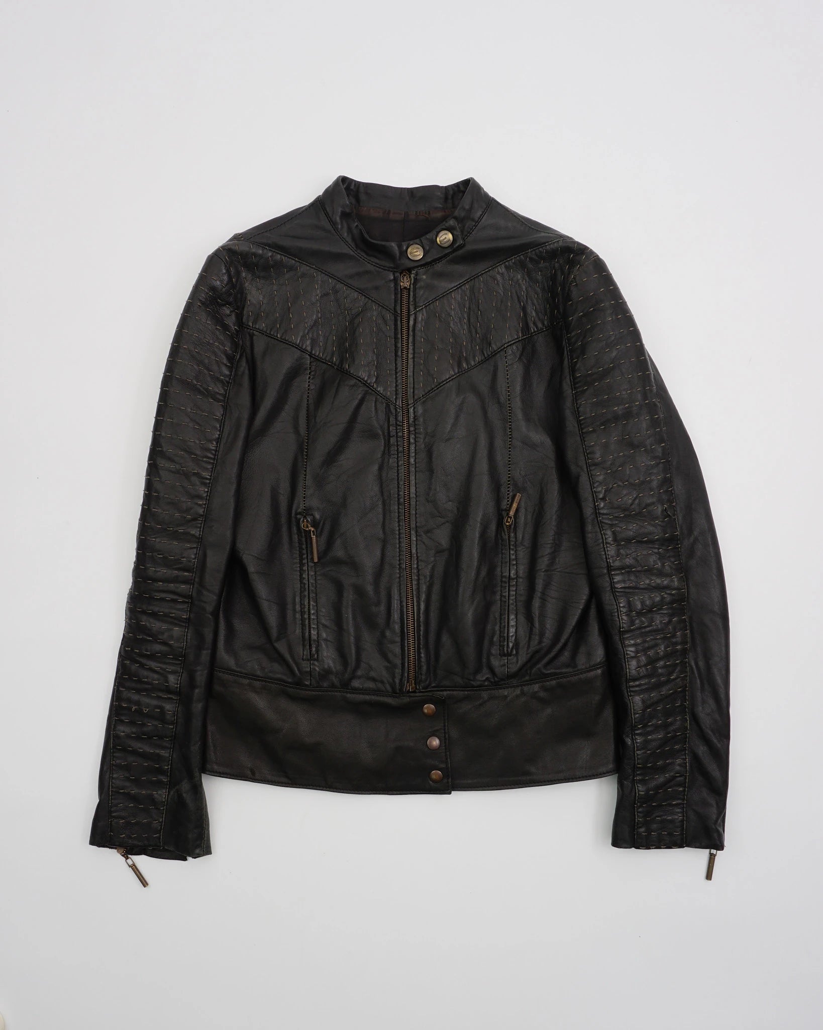 AW2003 Cavalli Leather Biker Jacket Black