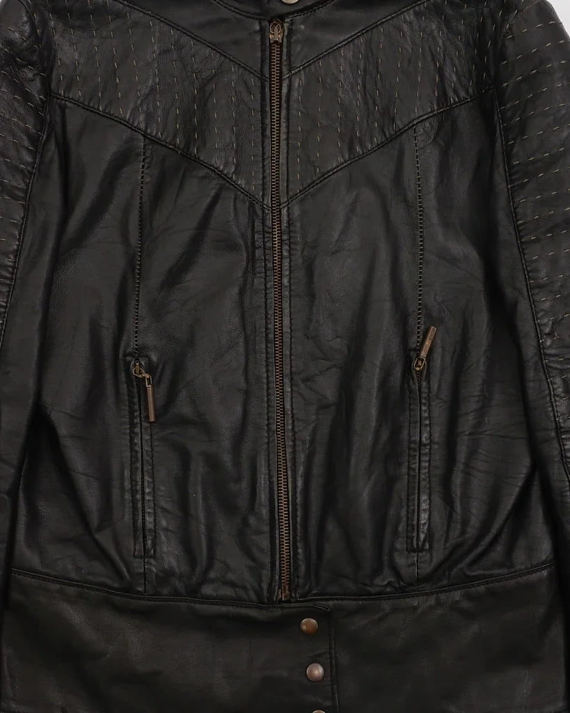 AW2003 Cavalli Leather Biker Jacket Black