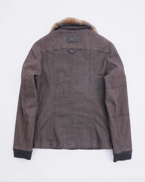 Dolce & Gabbana Faux Fur Collar Twill Jacket Brown