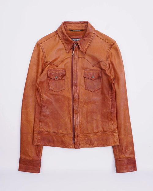 2000's Dolce & Gabbana Leather Jacket Brown