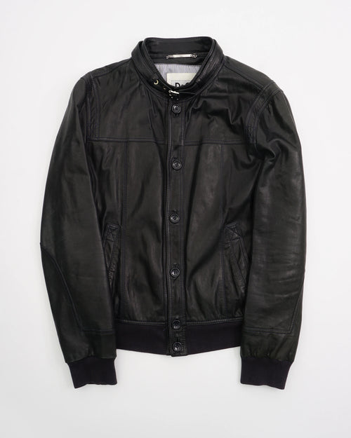 2000's Dolce &. Gabbana Leather Bomber Jacket Black