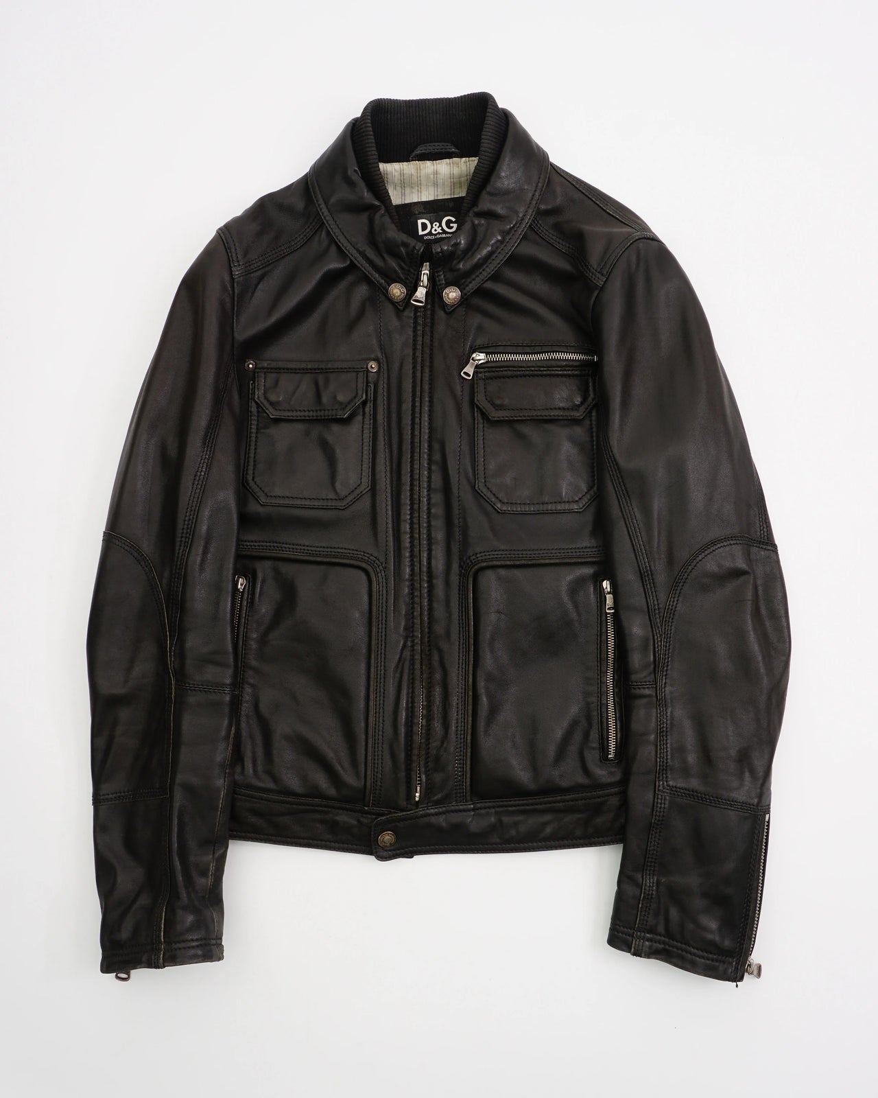 2000's Dolce & Gabbana Leather Moto Jacket Black