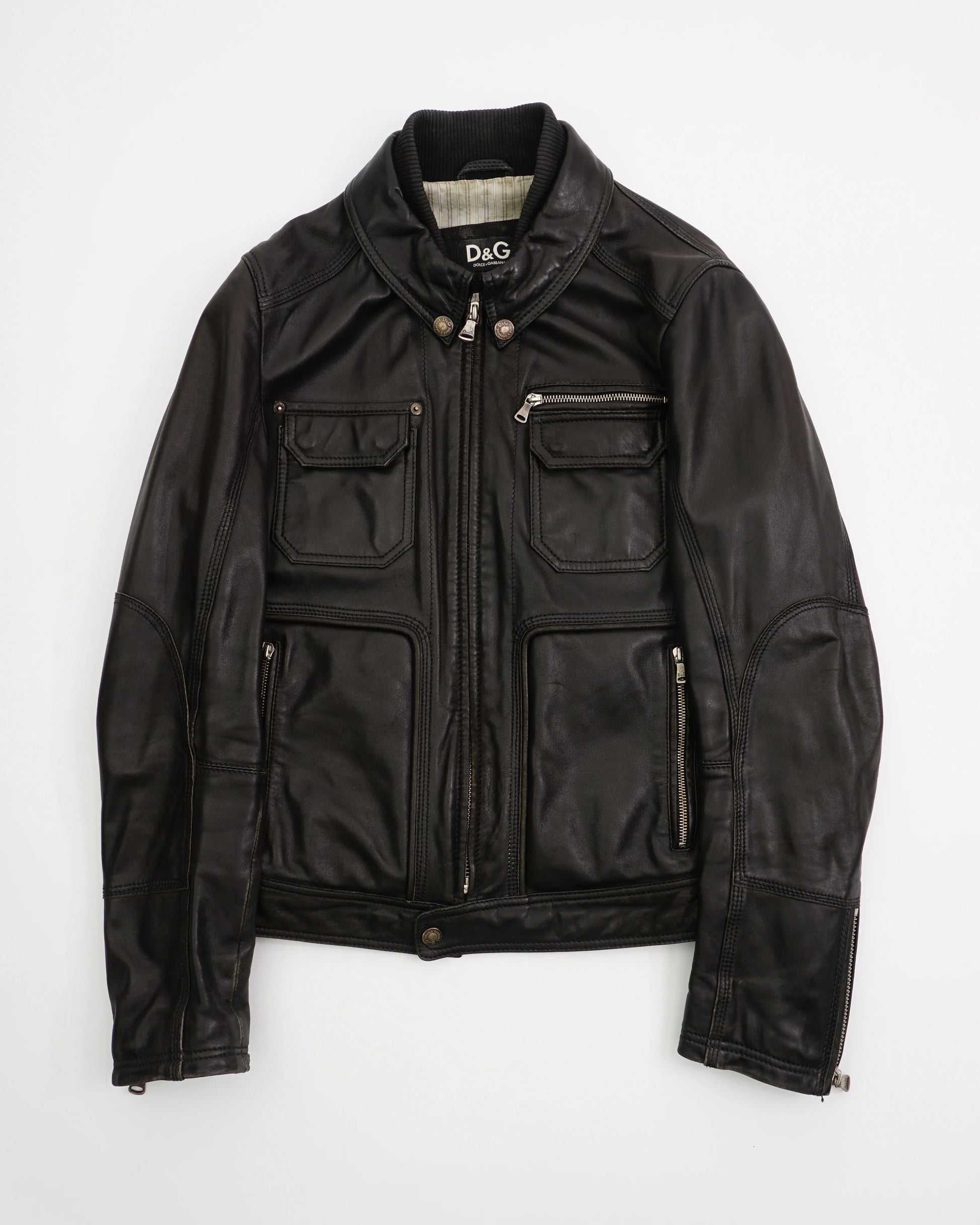 2000's Dolce & Gabbana Leather Moto Jacket Black