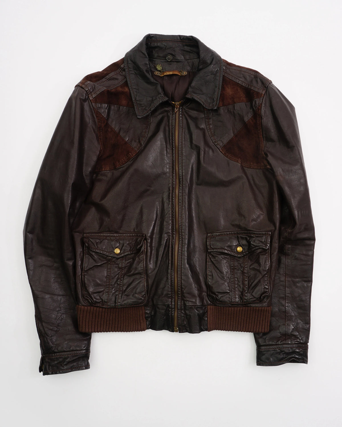 2000's Roberto Cavalli Leather Bomber Jacket Dark Brown