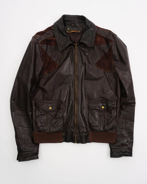 2000's Roberto Cavalli Leather Bomber Jacket Dark Brown