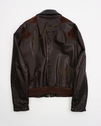 2000's Roberto Cavalli Leather Bomber Jacket Dark Brown