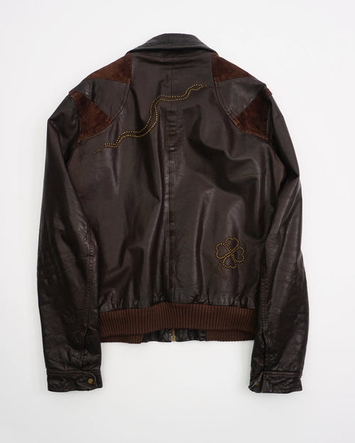 2000's Roberto Cavalli Leather Bomber Jacket Dark Brown