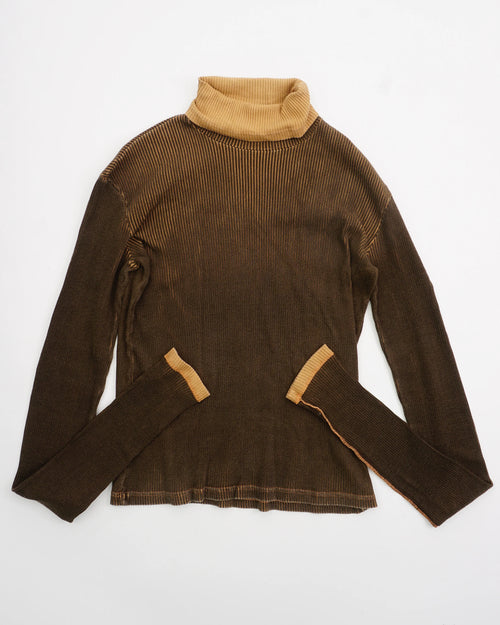 2000's Jean Paul Gaultier Long-sleeve Ribbed Turtleneck Top Brown