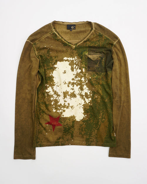 2000's Roberto Cavalli Long-sleeve Knit Top Olive Green