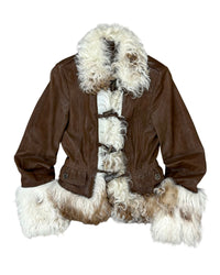 Burberry Shearling Trim Brown Lambskin Jacket