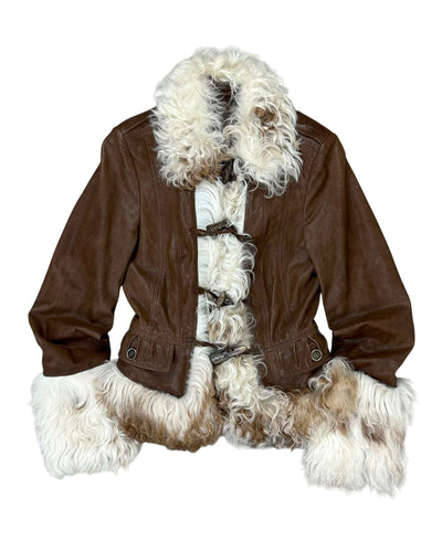 Burberry Shearling Trim Brown Lambskin Jacket
