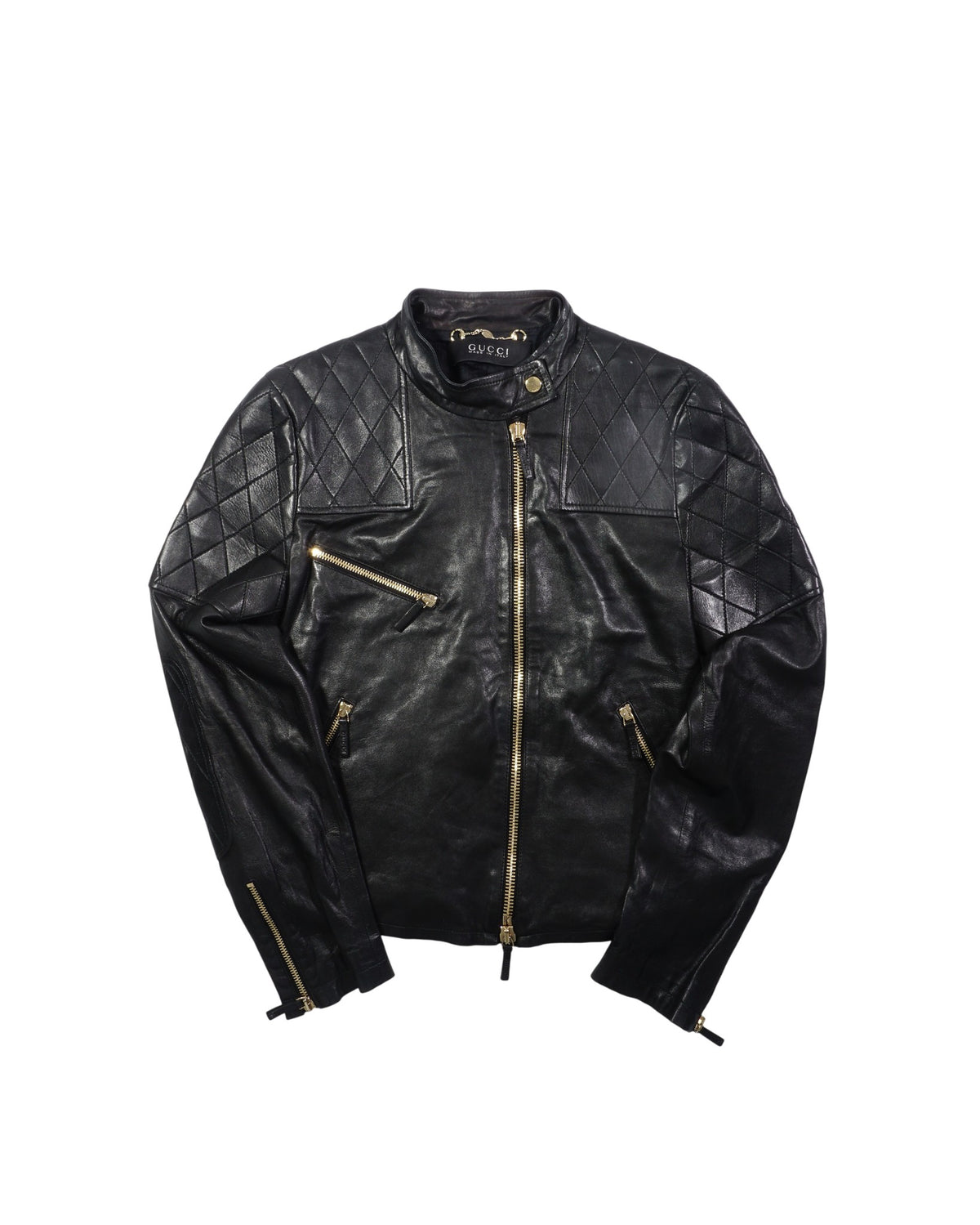2000's Gucci Asymmetrical Black Leather Jacket