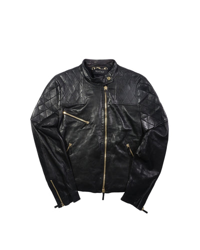 2000's Gucci Asymmetrical Black Leather Jacket