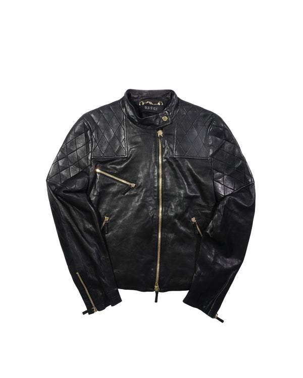 2000's Gucci Asymmetrical Black Leather Jacket