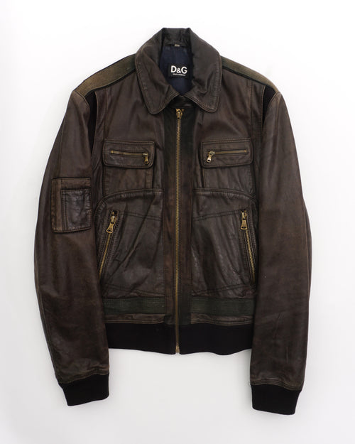 D&g Leather Jacket Brown