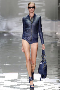 SS2010 Gucci Blue Ribbed Leather Jacket