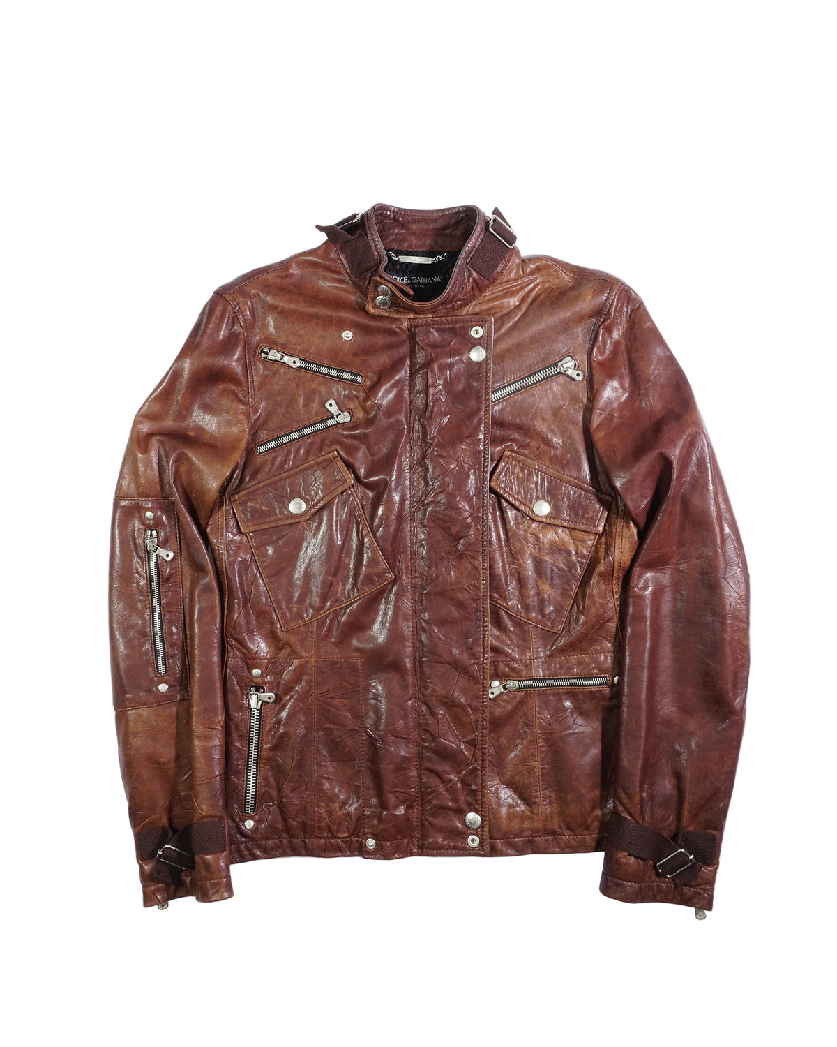 SS2004 Dolce &amp; Gabbana Brown Leather Biker Jacket