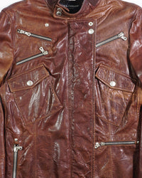 SS2004 Dolce &amp; Gabbana Brown Leather Biker Jacket