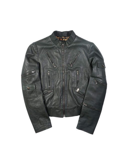 2000's Dolce & Gabbana Multizip Leather Jacket Green