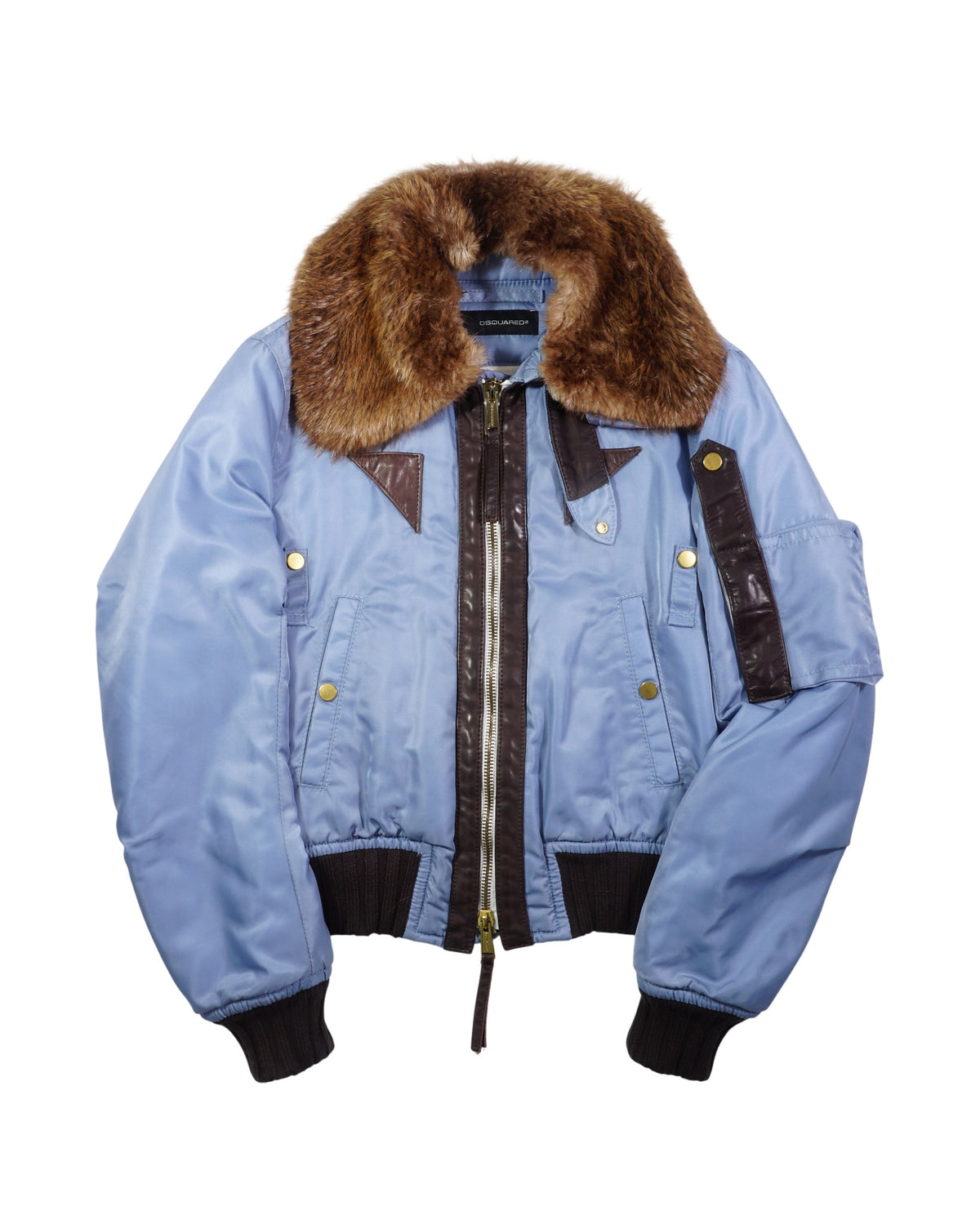 AW2004 Dsquared2 Runway Light Blue Nylon Fur Bomber Jacket