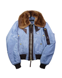 AW2004 Dsquared2 Runway Light Blue Nylon Fur Bomber Jacket