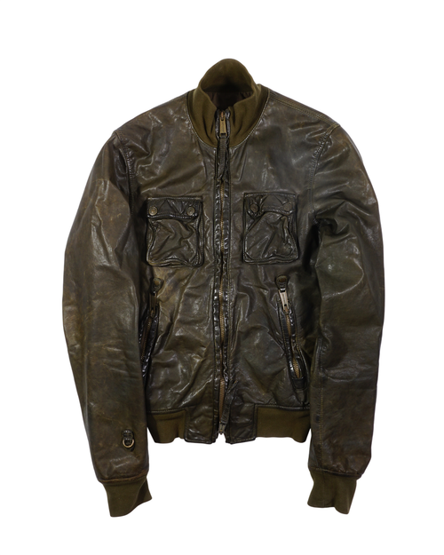 2000's Dsquared Hooded Leather Jacket Green