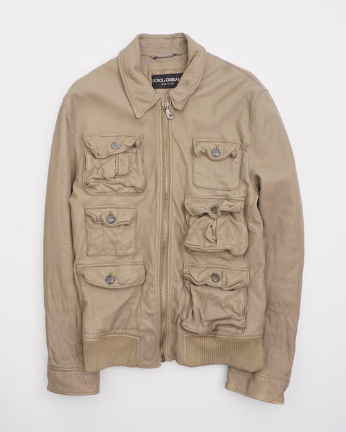AW2006 Dolce & Gabbana Leather Jacket Beige