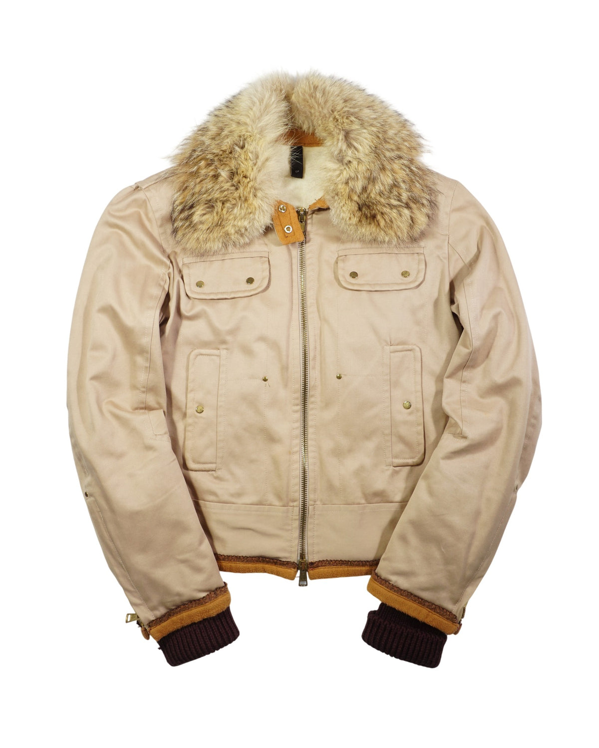 AW2002 Dsquared2 Runway Beige Fur Collar Jacket