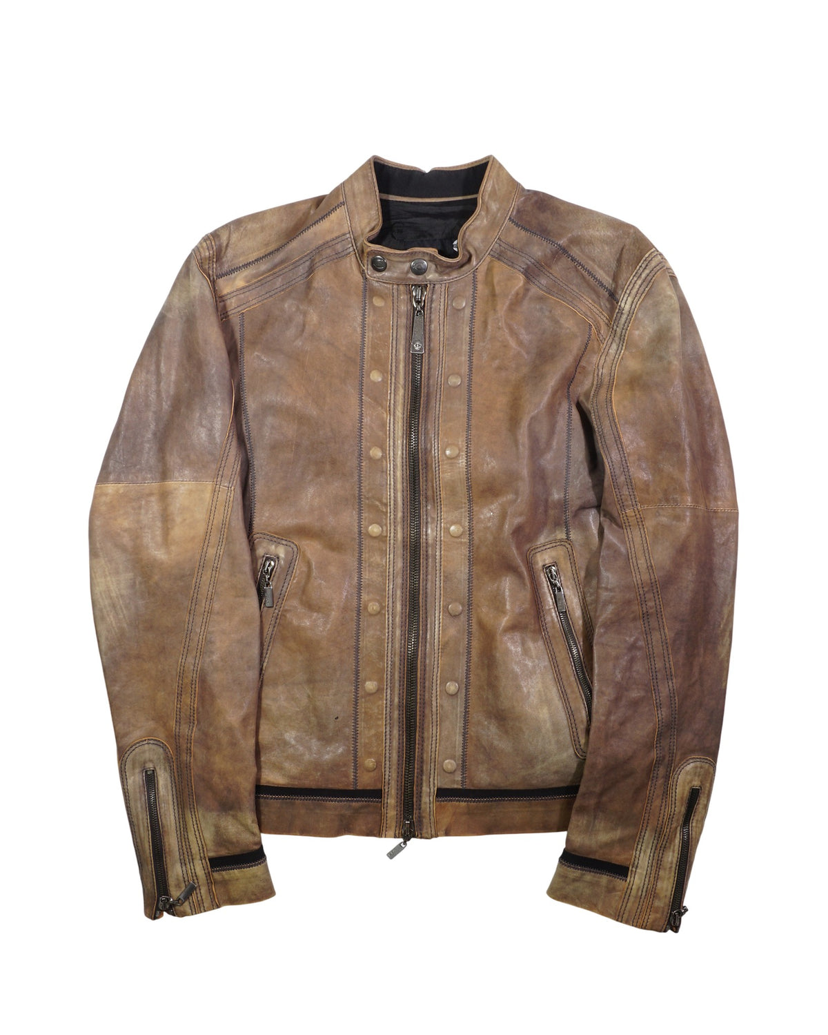 2000's Roberto Cavalli Faded Olive Leather Jacket
