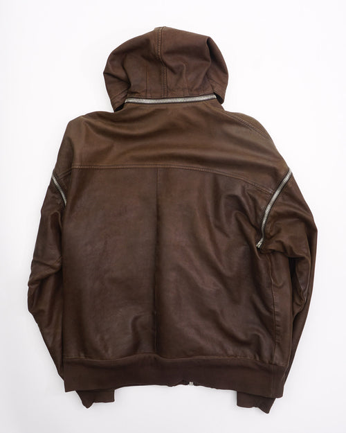 2000's Dolce &amp; Gabbana Hooded Zip Leather Jacket Brown