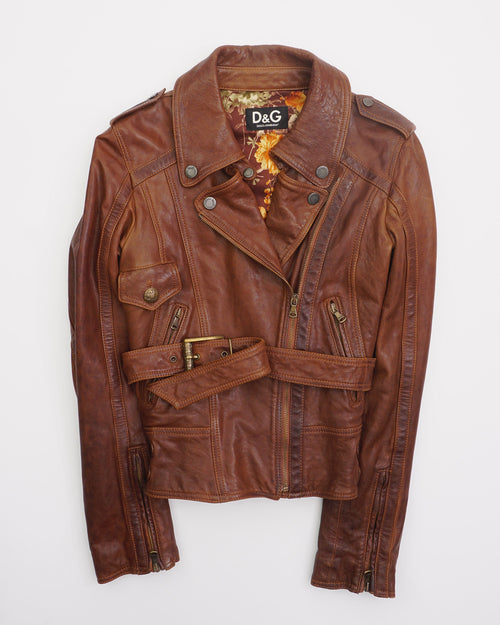 Dolce & Gabbana Leather Jacket Brown